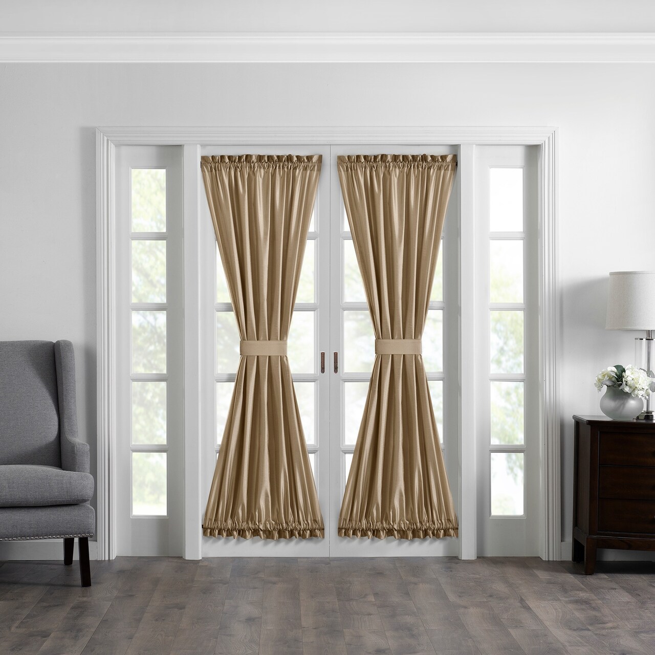 Threadmade Home Colette Faux Silk French Door Window Panel, Gold - 54"W x 72"L